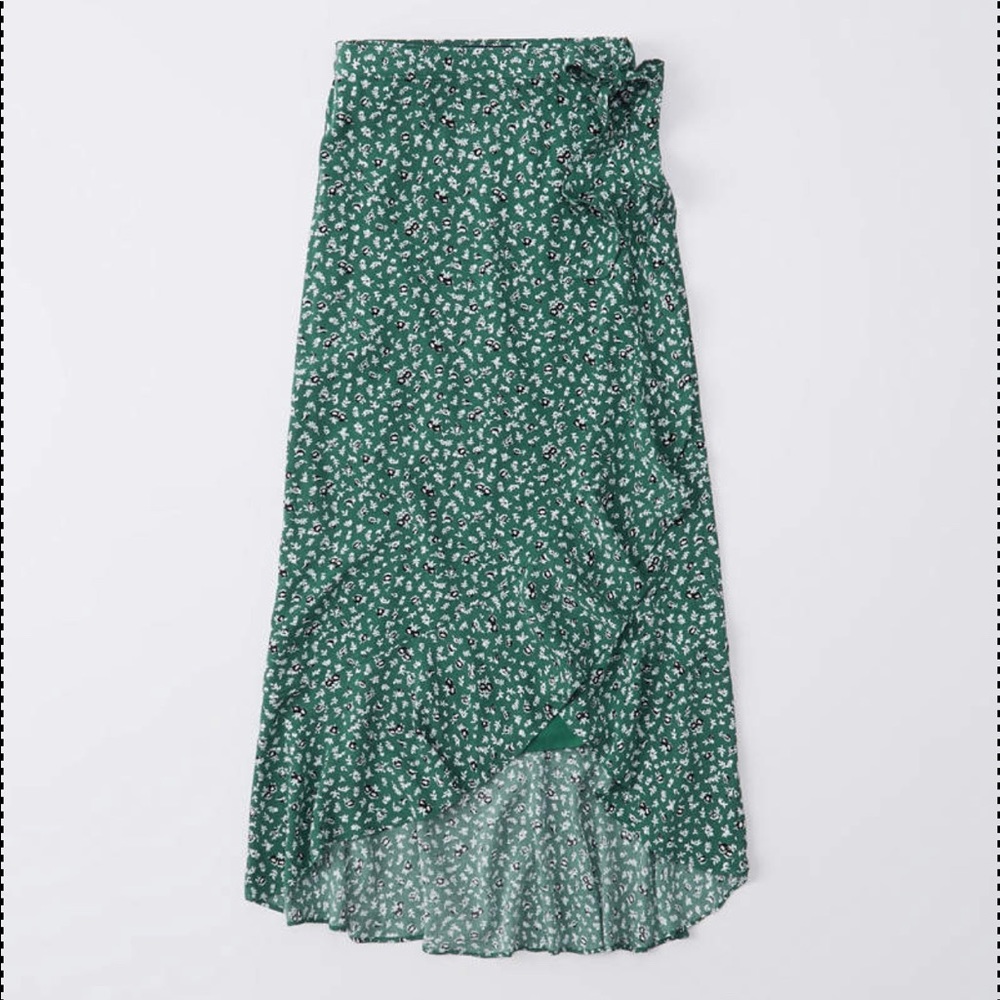 Abercrombie Green Floral Ruffle Wrap Midi Skirt M